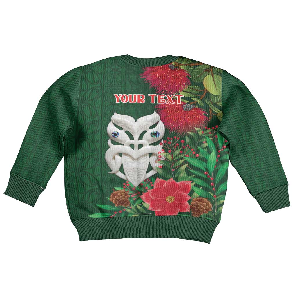Maori Wheku Meri Kirihimete Personalised Kid Ugly Christmas Sweater All Green Indigenous Maori Motif - Vibe Hoodie