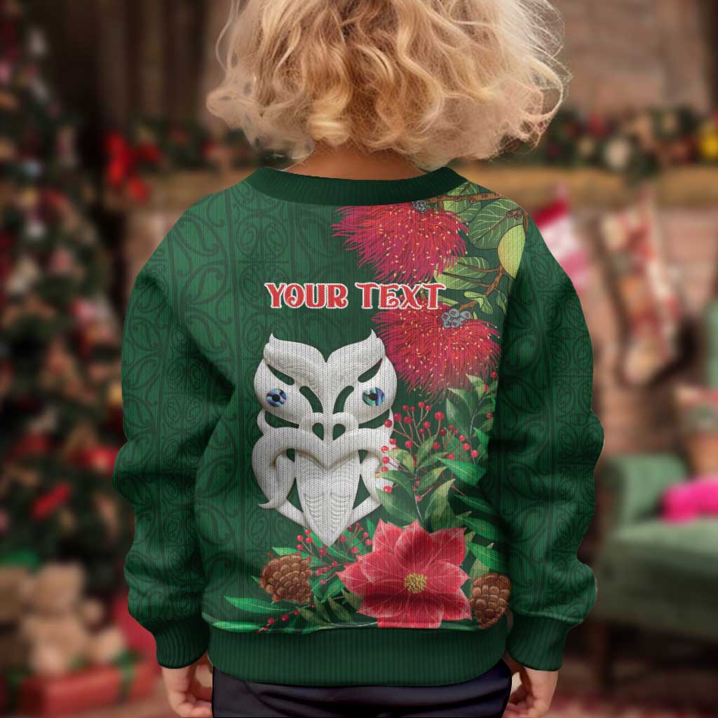 Maori Wheku Meri Kirihimete Personalised Kid Ugly Christmas Sweater All Green Indigenous Maori Motif - Vibe Hoodie