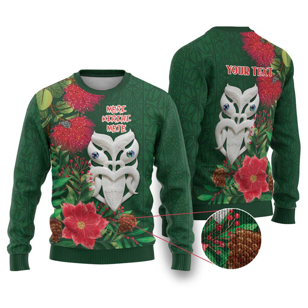 Maori Wheku Meri Kirihimete Personalised Ugly Christmas Sweater All Green Indigenous Maori Motif - Vibe Hoodie
