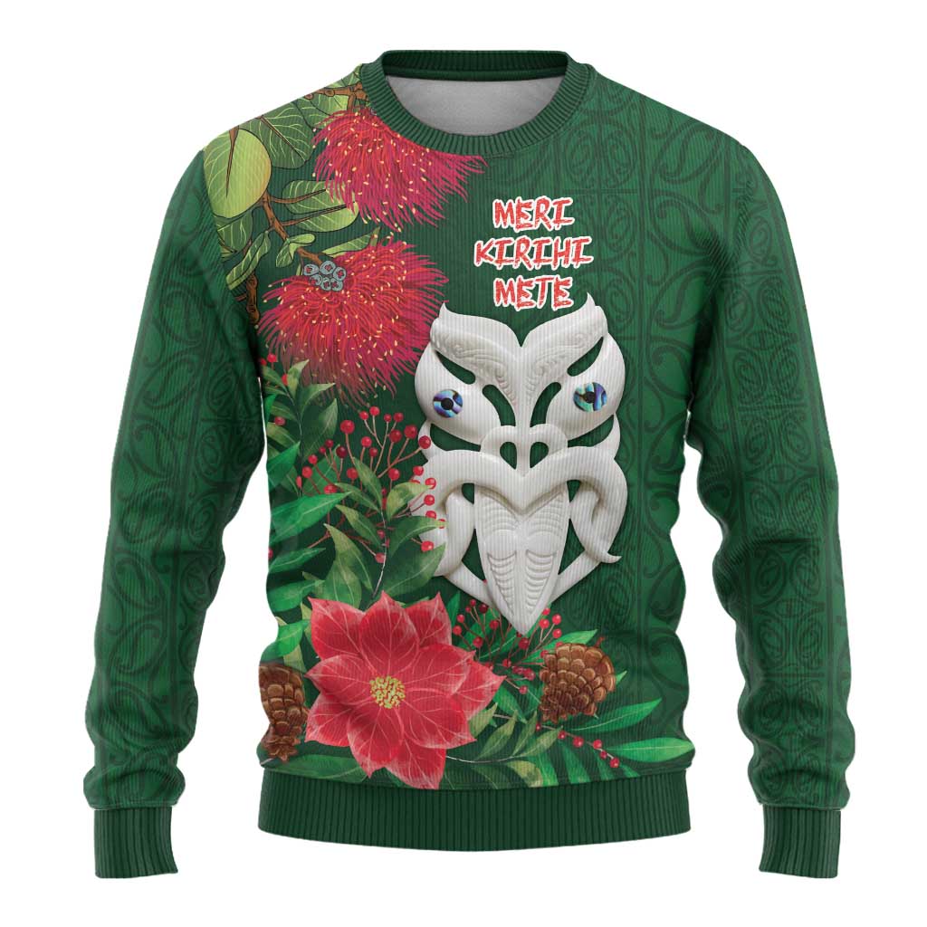 Maori Wheku Meri Kirihimete Personalised Ugly Christmas Sweater All Green Indigenous Maori Motif - Vibe Hoodie