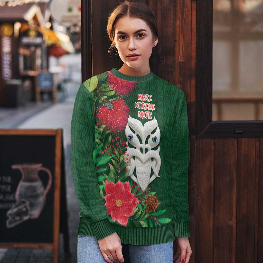 Maori Wheku Meri Kirihimete Personalised Ugly Christmas Sweater All Green Indigenous Maori Motif - Vibe Hoodie