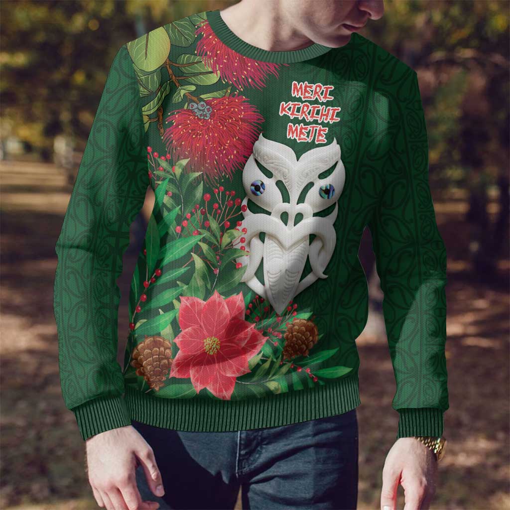 Maori Wheku Meri Kirihimete Personalised Ugly Christmas Sweater All Green Indigenous Maori Motif - Vibe Hoodie