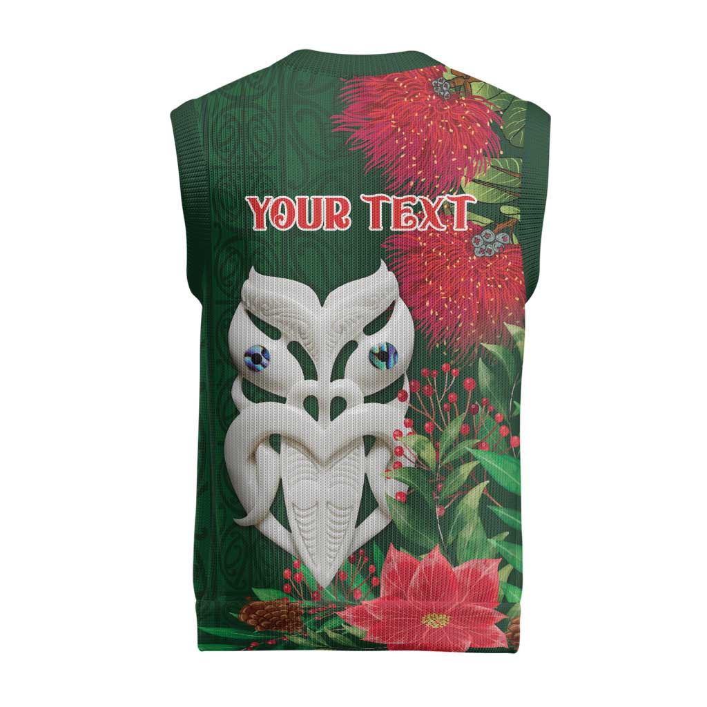 Maori Wheku Meri Kirihimete Personalised Christmas Knitted V-Neck Vest All Green Indigenous Maori Motif - Vibe Hoodie