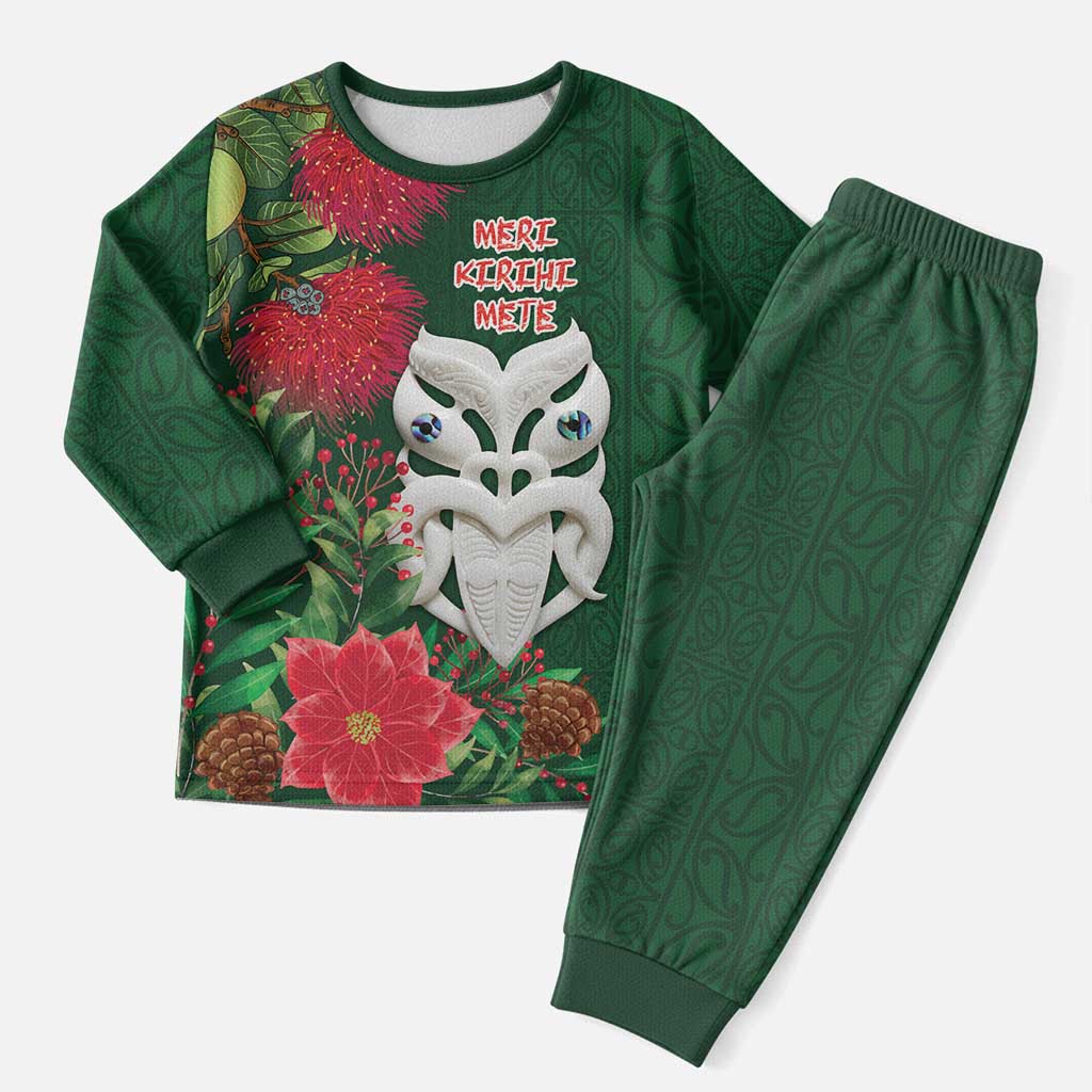Maori Wheku Meri Kirihimete Personalised Christmas Pajama Set All Green Indigenous Maori Motif - Vibe Hoodie