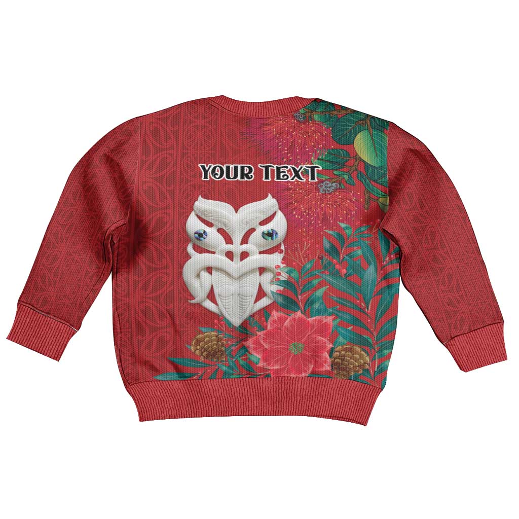 Maori Wheku Meri Kirihimete Personalised Kid Ugly Christmas Sweater All Red Indigenous Maori Motif - Vibe Hoodie
