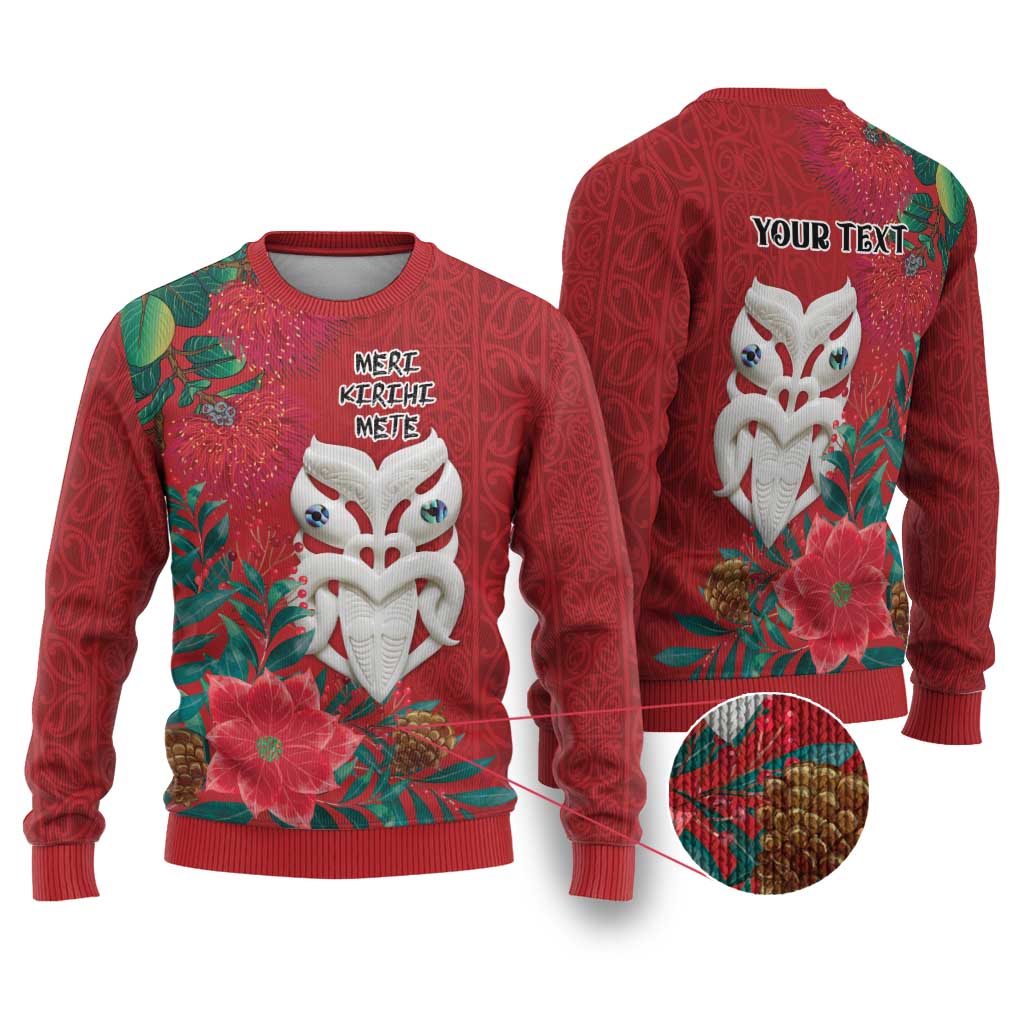 Maori Wheku Meri Kirihimete Personalised Ugly Christmas Sweater All Red Indigenous Maori Motif - Vibe Hoodie