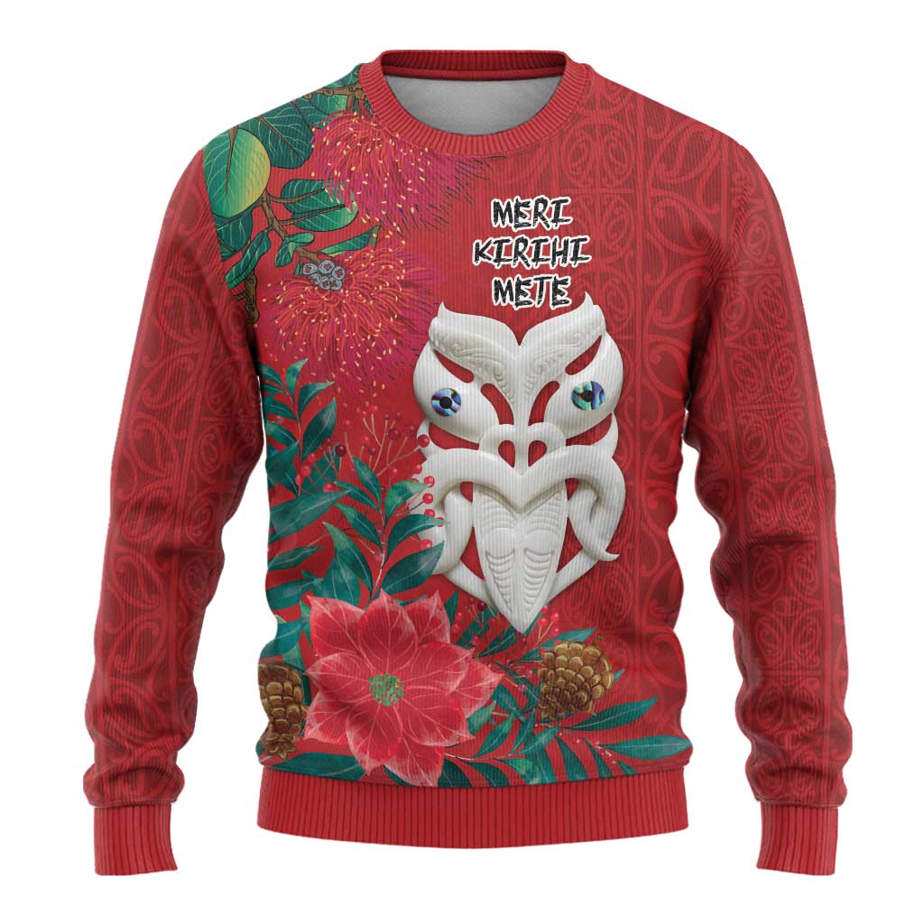 Maori Wheku Meri Kirihimete Personalised Ugly Christmas Sweater All Red Indigenous Maori Motif - Vibe Hoodie