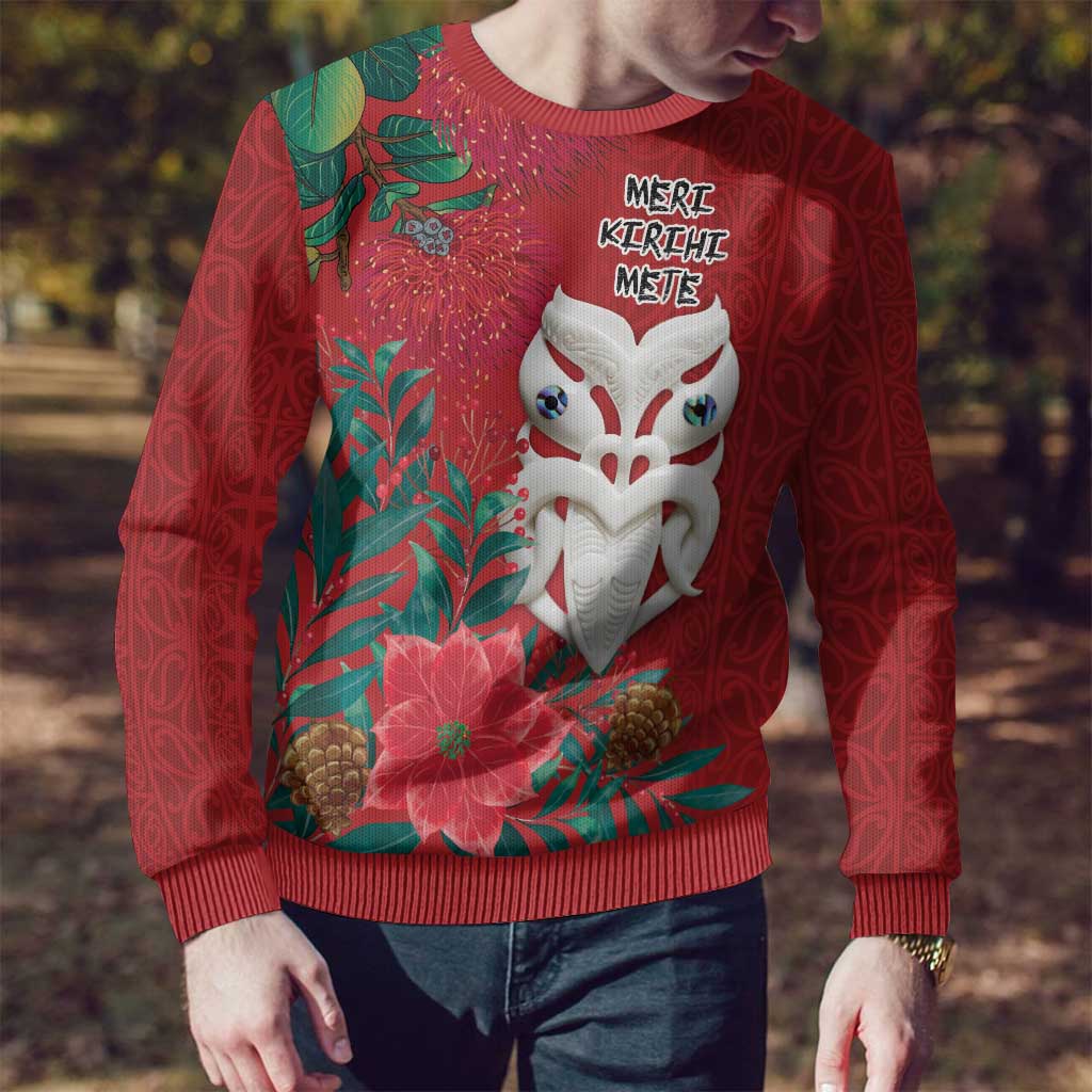 Maori Wheku Meri Kirihimete Personalised Ugly Christmas Sweater All Red Indigenous Maori Motif - Vibe Hoodie