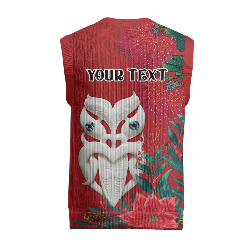 Maori Wheku Meri Kirihimete Personalised Christmas Knitted V-Neck Vest All Red Indigenous Maori Motif - Vibe Hoodie