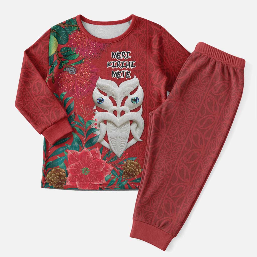 Maori Wheku Meri Kirihimete Personalised Christmas Pajama Set All Red Indigenous Maori Motif - Vibe Hoodie