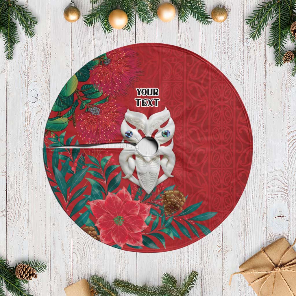 Maori Wheku Meri Kirihimete Personalised Tree Skirt All Red Indigenous Maori Motif - Vibe Hoodie