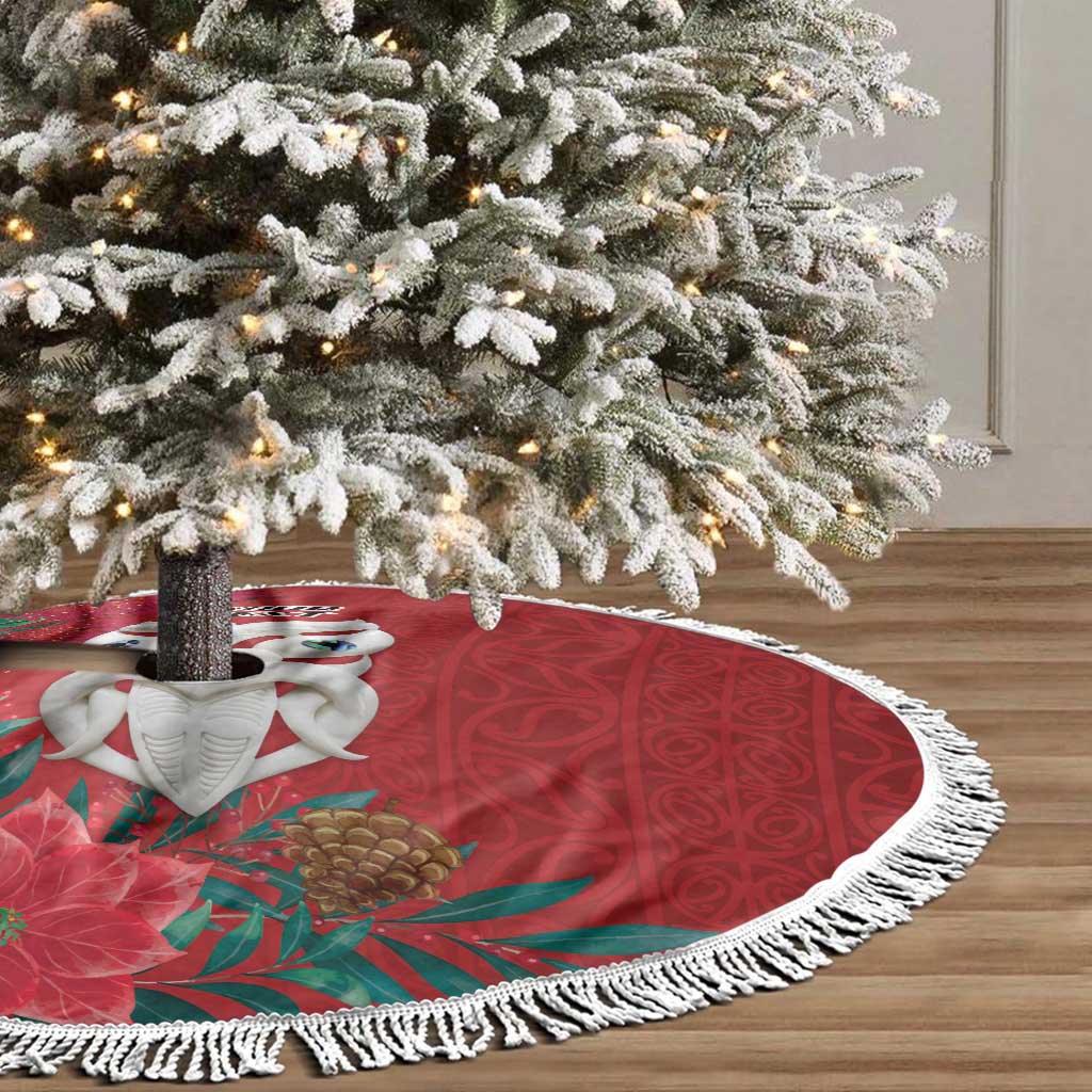 Maori Wheku Meri Kirihimete Personalised Tree Skirt All Red Indigenous Maori Motif - Vibe Hoodie