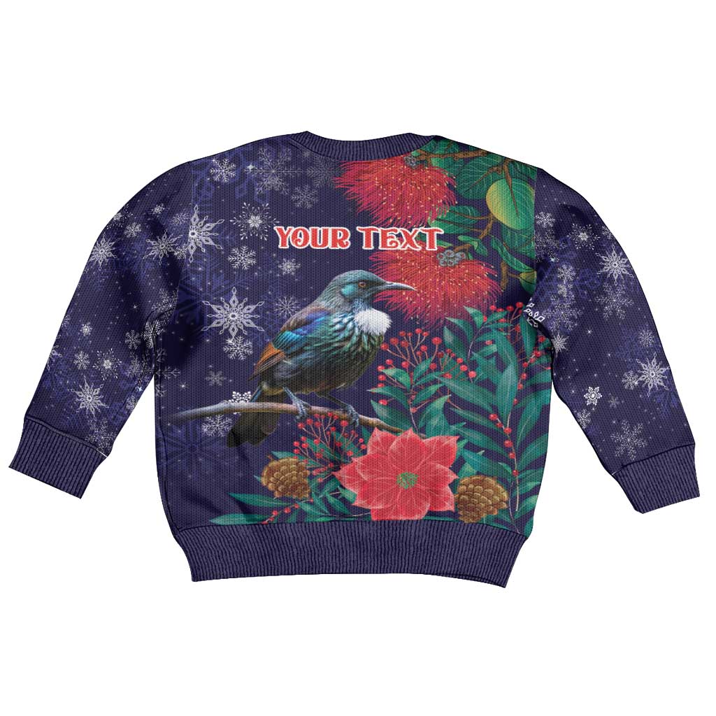 Tui Meri Kirihimete Personalised Kid Ugly Christmas Sweater Pohutukawa Flowers Blue Motif - Vibe Hoodie