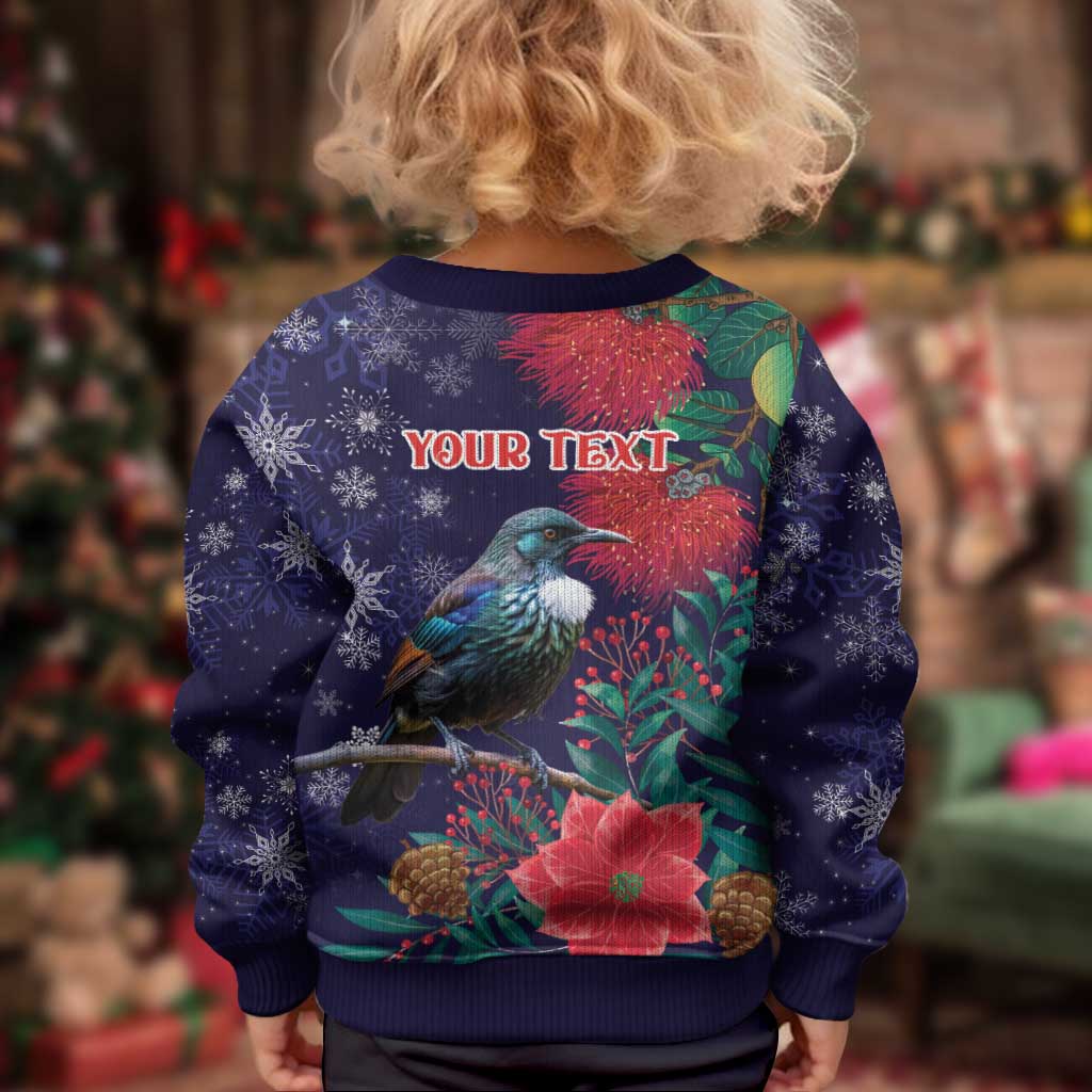 Tui Meri Kirihimete Personalised Kid Ugly Christmas Sweater Pohutukawa Flowers Blue Motif - Vibe Hoodie