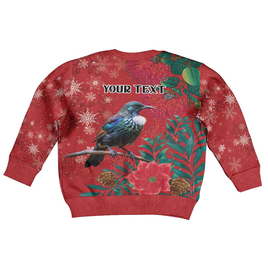 Tui Meri Kirihimete Personalised Kid Ugly Christmas Sweater Pohutukawa Flowers Red Motif - Vibe Hoodie