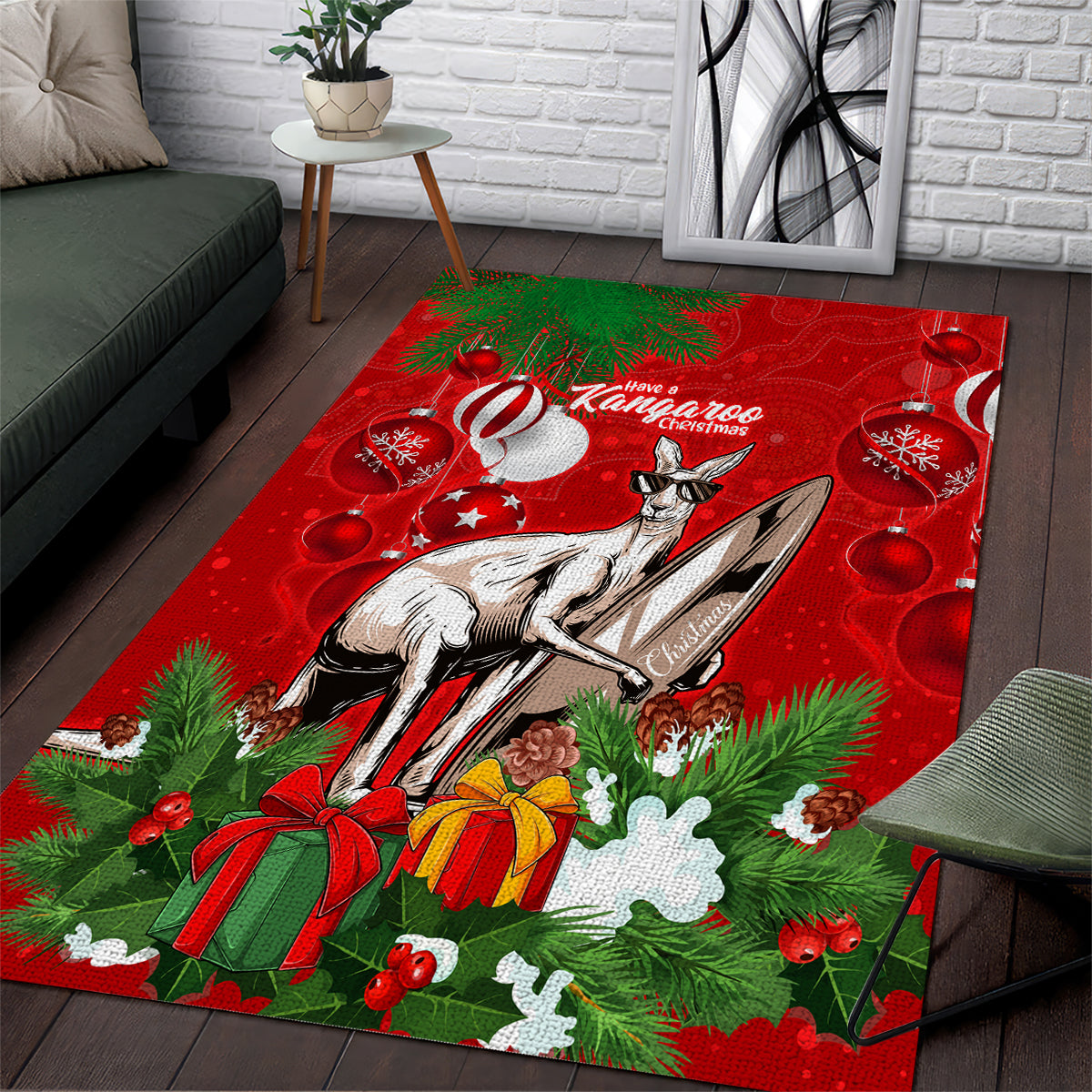 Kangaroo Lover Area Rug Australia Merry Christmas Aboriginal - Vibe Hoodie Shop