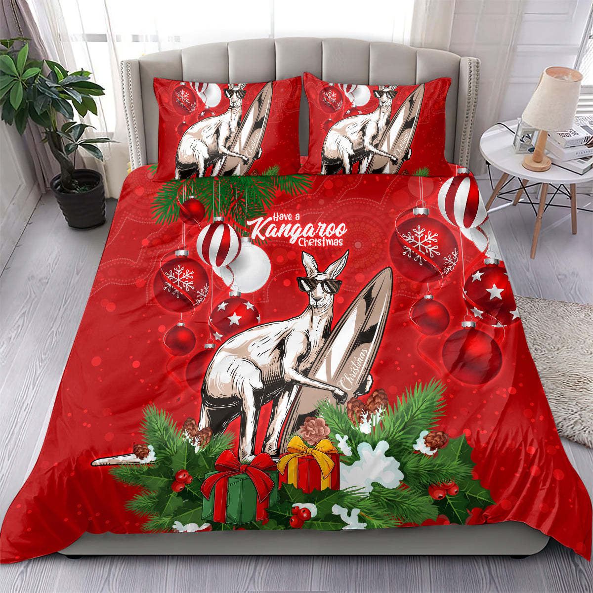 Kangaroo Lover Bedding Set Australia Merry Christmas Aboriginal - Vibe Hoodie Shop