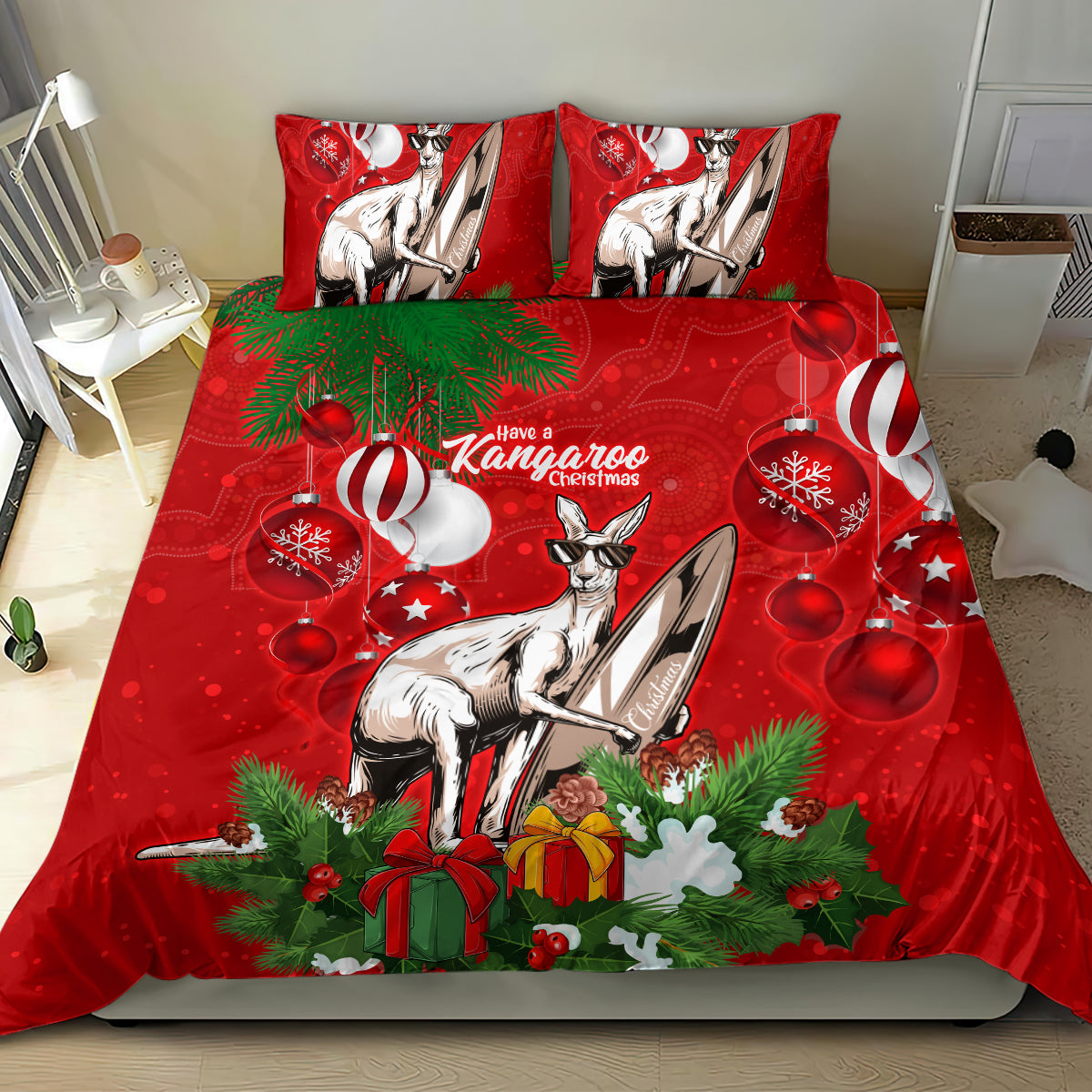 Kangaroo Lover Bedding Set Australia Merry Christmas Aboriginal - Vibe Hoodie Shop