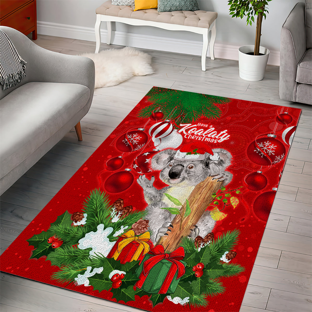 Koala Lover Area Rug Australia Merry Christmas Aboriginal - Vibe Hoodie Shop