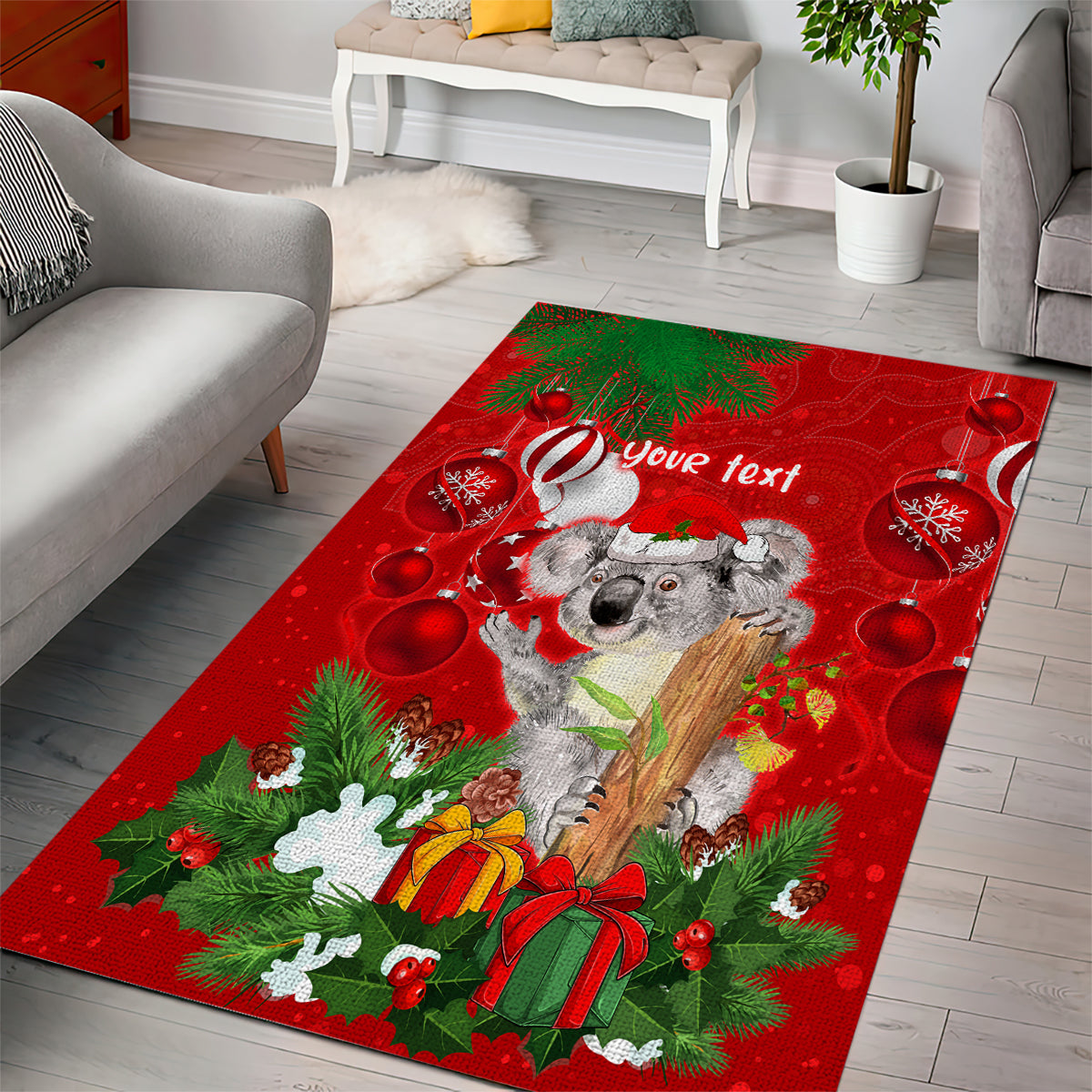 Personalised Koala Lover Area Rug Australia Koalaty Merry Christmas Aboriginal - Vibe Hoodie Shop