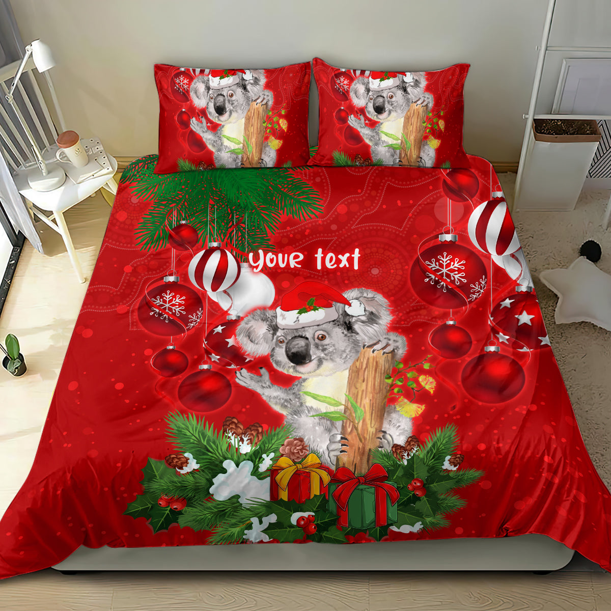 Personalised Koala Lover Bedding Set Australia Koalaty Merry Christmas Aboriginal - Vibe Hoodie Shop