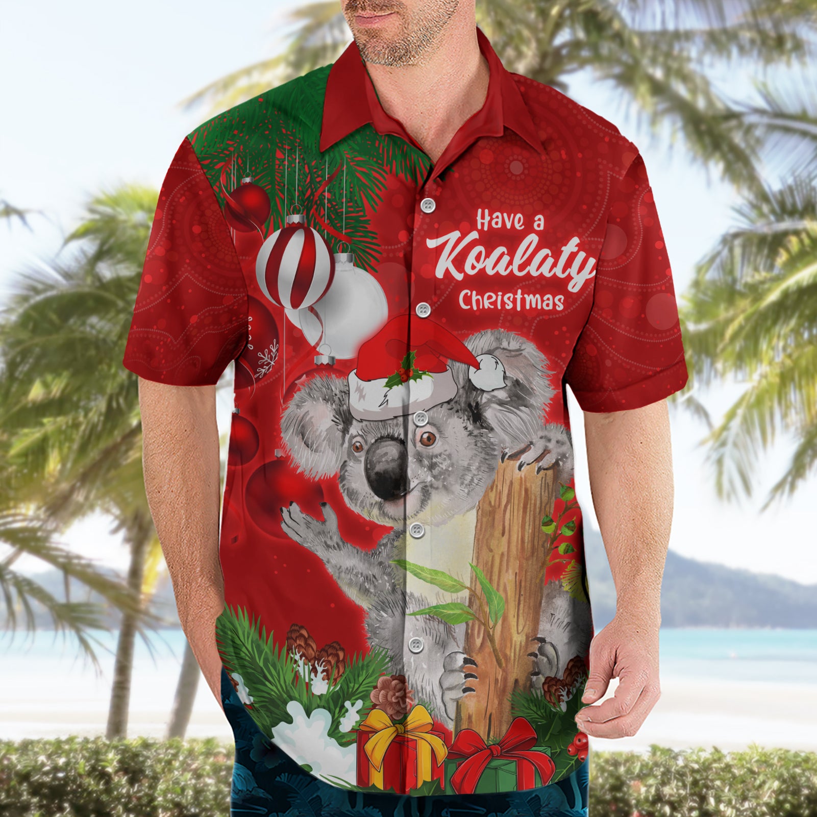 Personalised Koala Lover Hawaiian Shirt Australia Koalaty Merry Christmas Aboriginal - Vibe Hoodie Shop