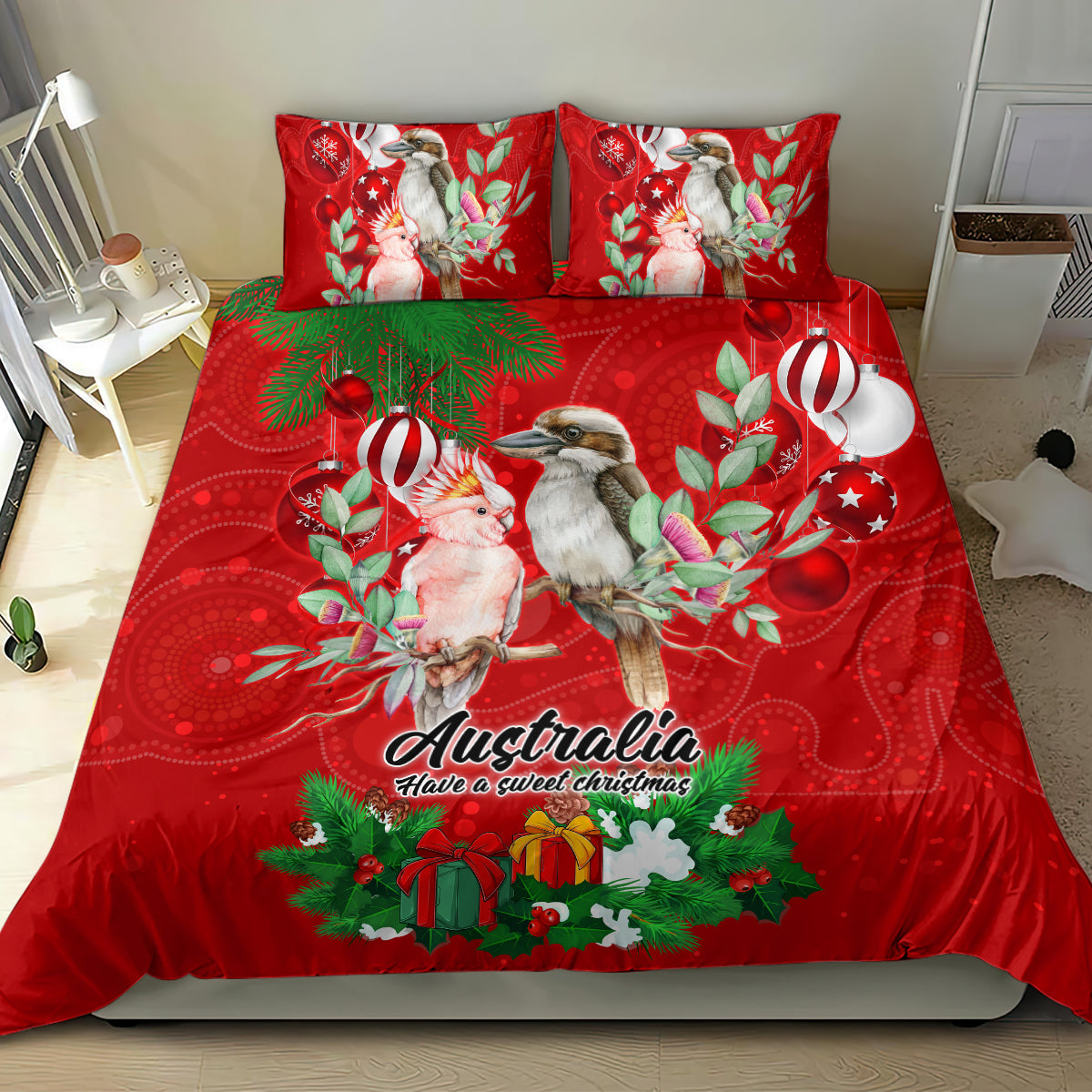 Kookaburra Lover Bedding Set Australia Koalaty Merry Christmas Aboriginal - Vibe Hoodie Shop