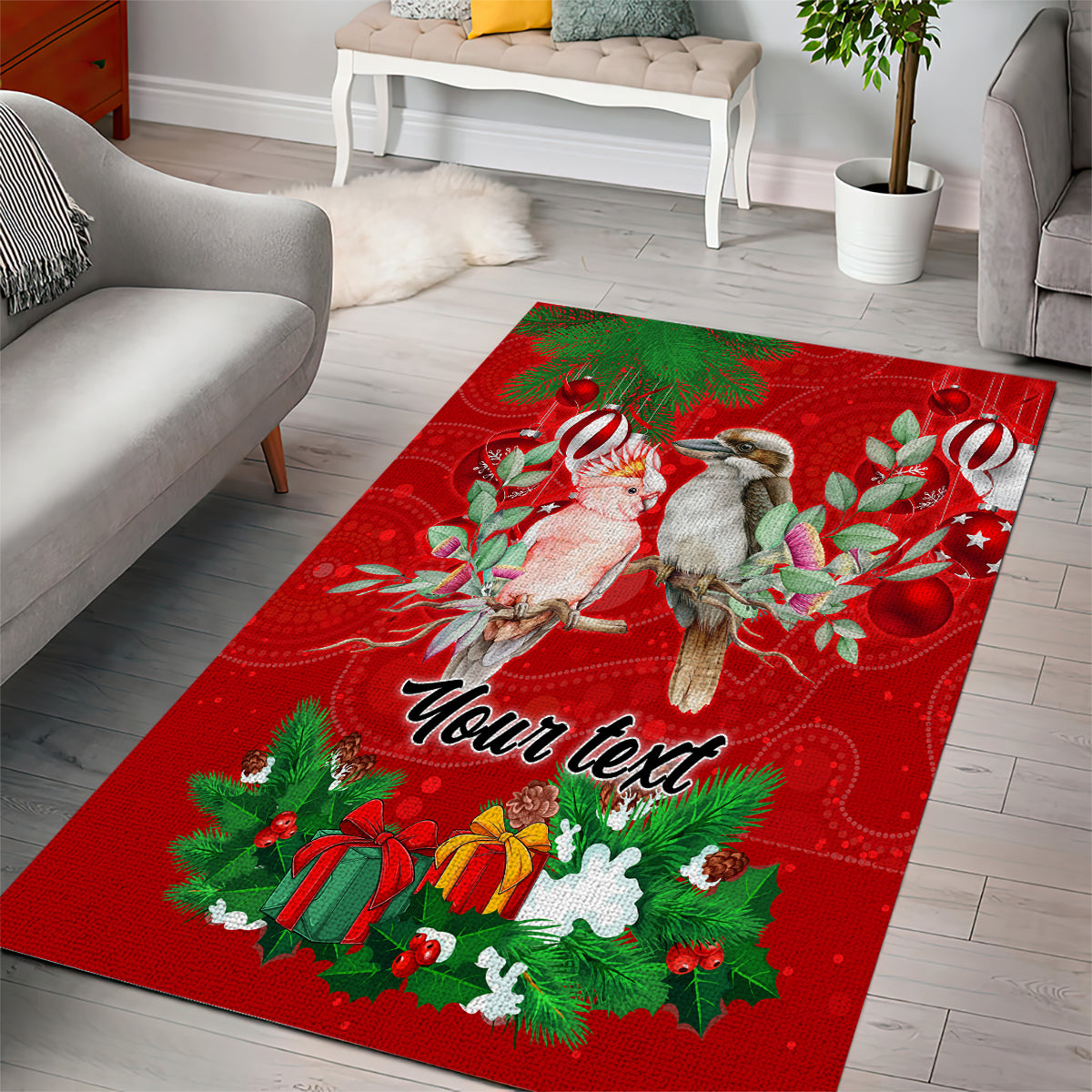 Personalised Kookaburra Lover Area Rug Australia Merry Christmas Aboriginal Red Style - Vibe Hoodie Shop