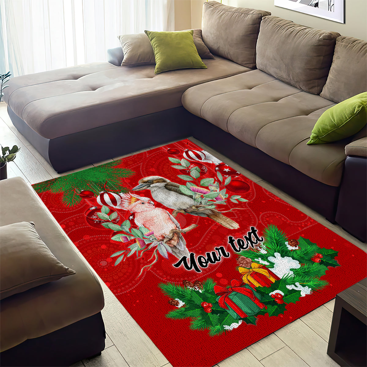 Personalised Kookaburra Lover Area Rug Australia Merry Christmas Aboriginal Red Style - Vibe Hoodie Shop