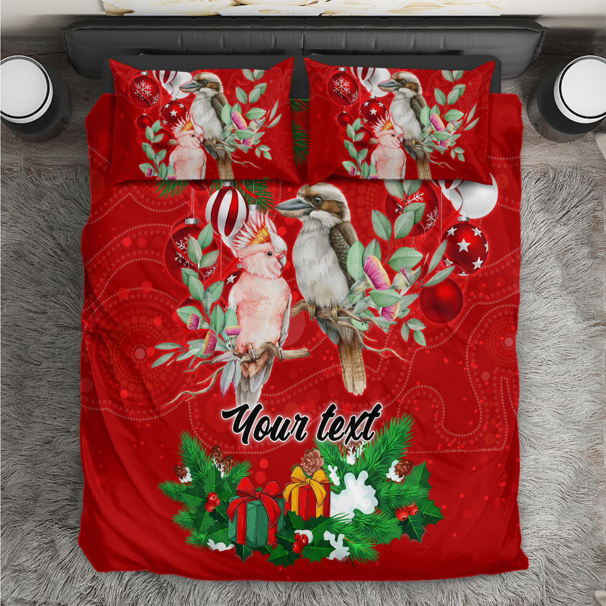 Personalised Kookaburra Lover Bedding Set Australia Merry Christmas Aboriginal Red Style - Vibe Hoodie Shop