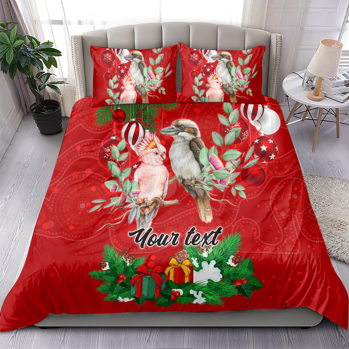 Personalised Kookaburra Lover Bedding Set Australia Merry Christmas Aboriginal Red Style - Vibe Hoodie Shop