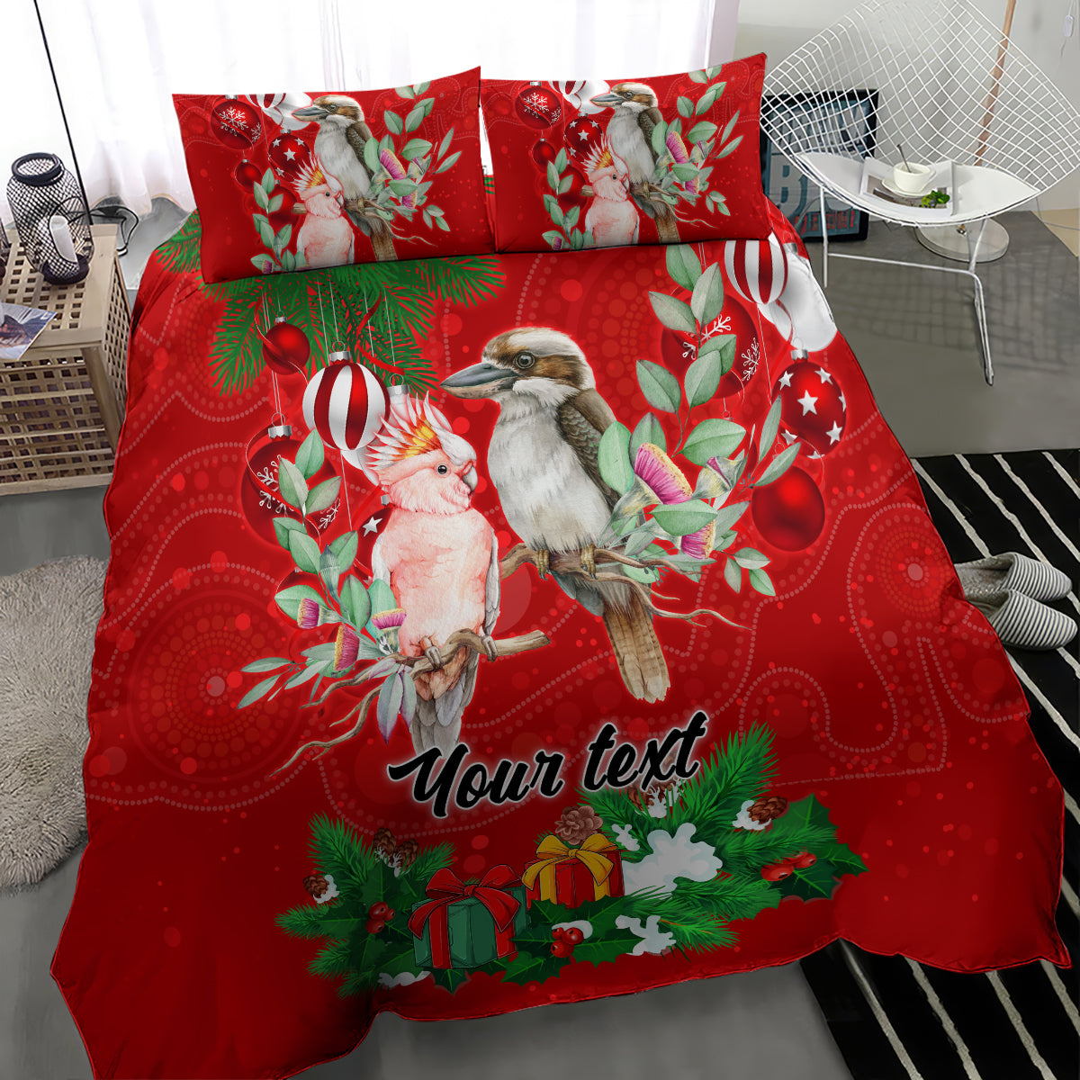 Personalised Kookaburra Lover Bedding Set Australia Merry Christmas Aboriginal Red Style - Vibe Hoodie Shop