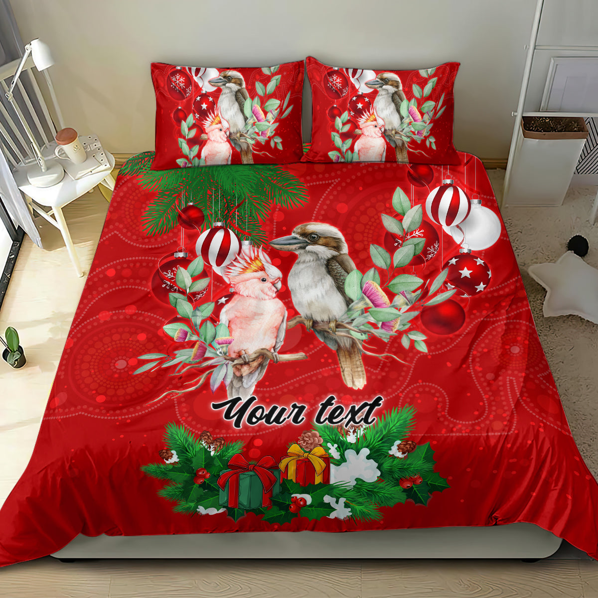 Personalised Kookaburra Lover Bedding Set Australia Merry Christmas Aboriginal Red Style - Vibe Hoodie Shop