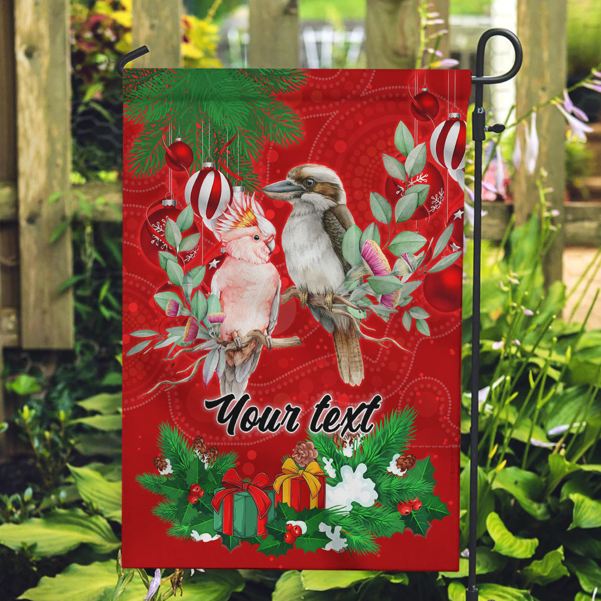 Personalised Kookaburra Lover Garden Flag Australia Merry Christmas Aboriginal Red Style - Vibe Hoodie Shop