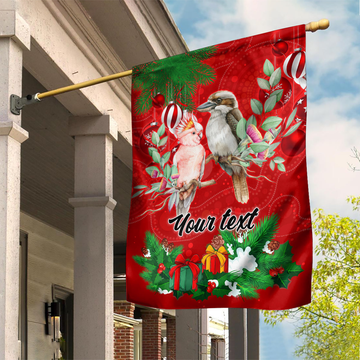 Personalised Kookaburra Lover Garden Flag Australia Merry Christmas Aboriginal Red Style - Vibe Hoodie Shop