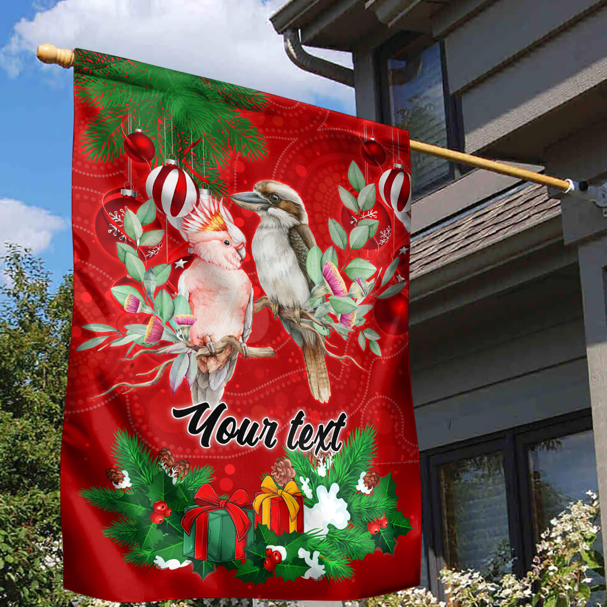 Personalised Kookaburra Lover Garden Flag Australia Merry Christmas Aboriginal Red Style - Vibe Hoodie Shop