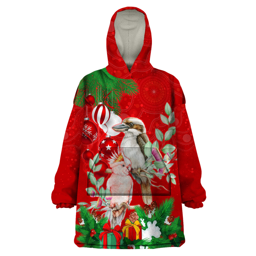 Personalised Kookaburra Lover Wearable Blanket Hoodie Australia Merry Christmas Aboriginal Red Style - Vibe Hoodie Shop