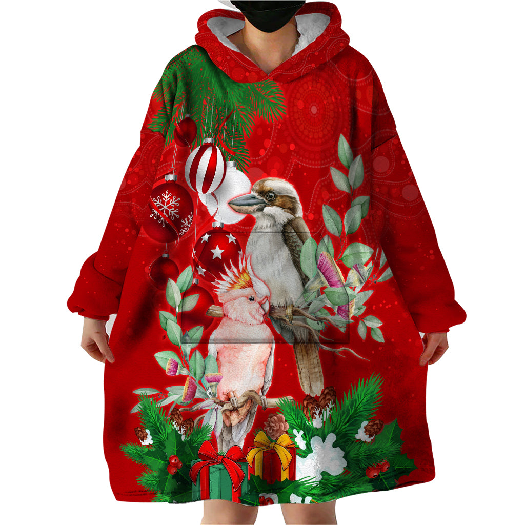 Personalised Kookaburra Lover Wearable Blanket Hoodie Australia Merry Christmas Aboriginal Red Style - Vibe Hoodie Shop