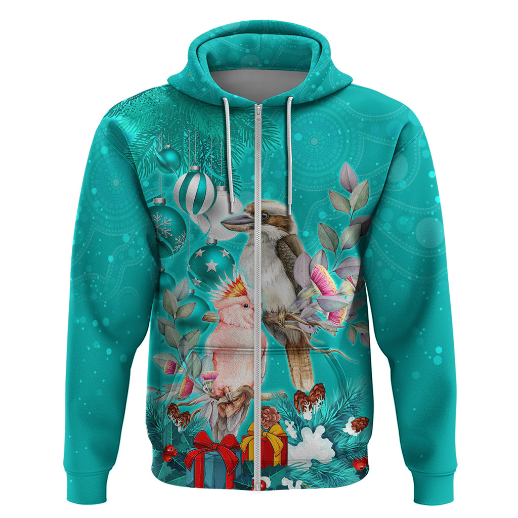 Kookaburra and Cockatoo Hoodie Australia Merry Christmas Aboriginal Teal Style LT9 - Vibe Hoodie Shop