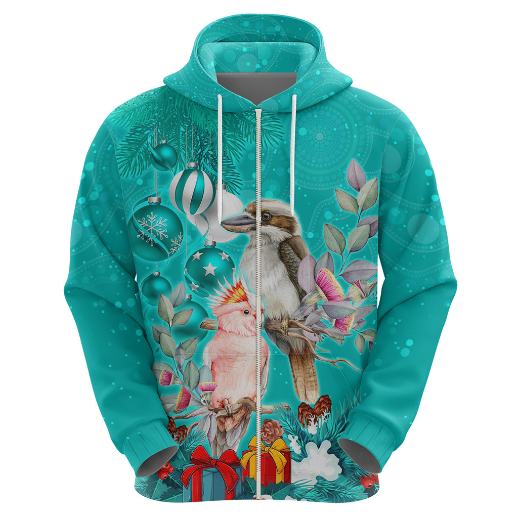 Kookaburra and Cockatoo Hoodie Australia Merry Christmas Aboriginal Teal Style LT9 - Vibe Hoodie Shop