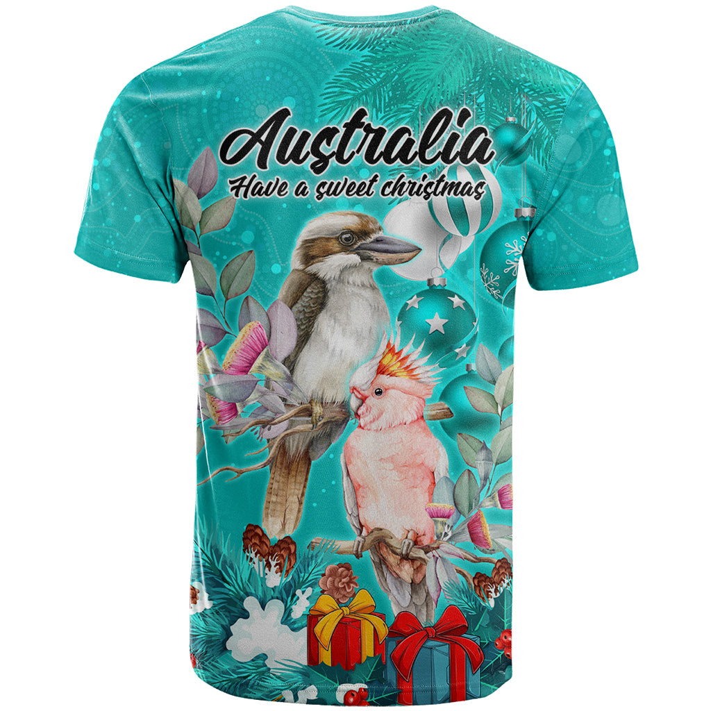 Kookaburra and Cockatoo T Shirt Australia Merry Christmas Aboriginal Teal Style LT9 - Vibe Hoodie Shop