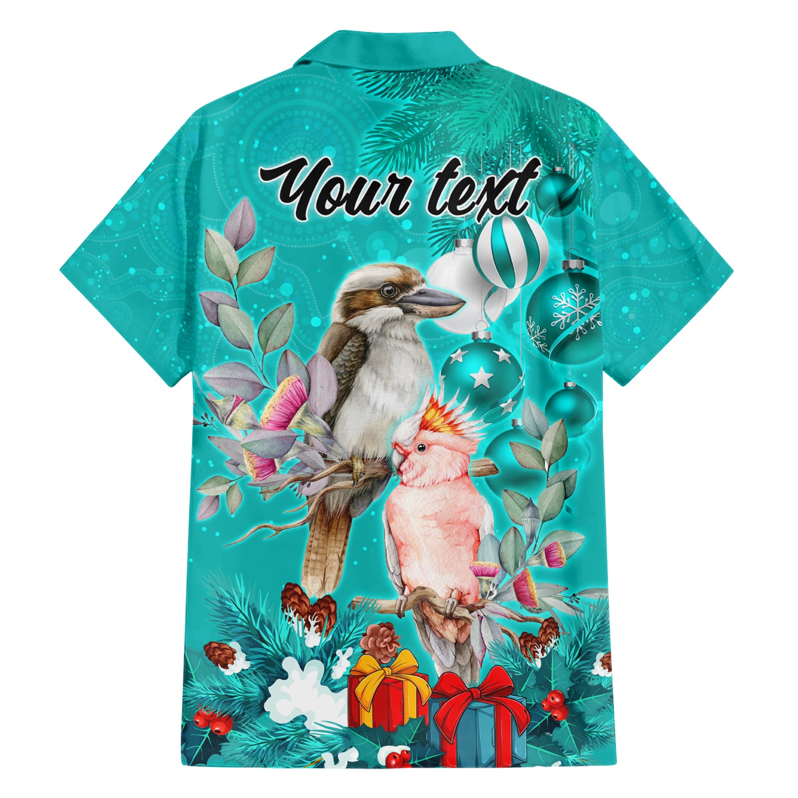 Personalised Kookaburra and Cockatoo Hawaiian Shirt Australia Merry Christmas Aboriginal Teal Style - Vibe Hoodie Shop