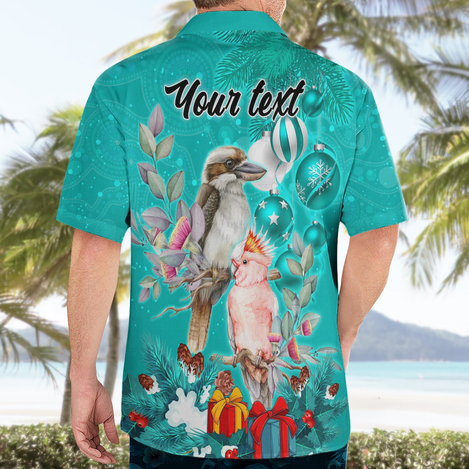 Personalised Kookaburra and Cockatoo Hawaiian Shirt Australia Merry Christmas Aboriginal Teal Style - Vibe Hoodie Shop