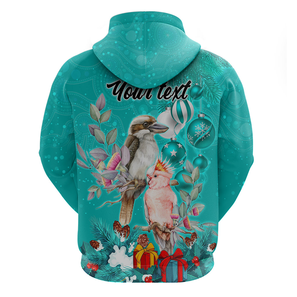Personalised Kookaburra and Cockatoo Hoodie Australia Merry Christmas Aboriginal Teal Style LT9 - Vibe Hoodie Shop