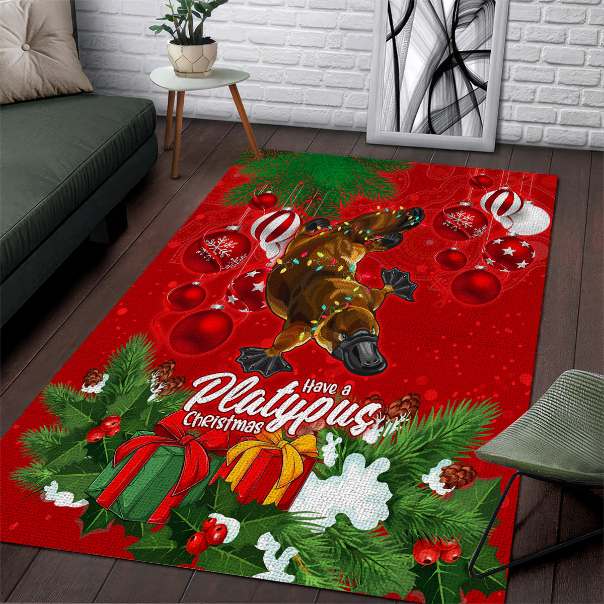 Platypus Lover Area Rug Australia Merry Christmas Aboriginal - Vibe Hoodie Shop