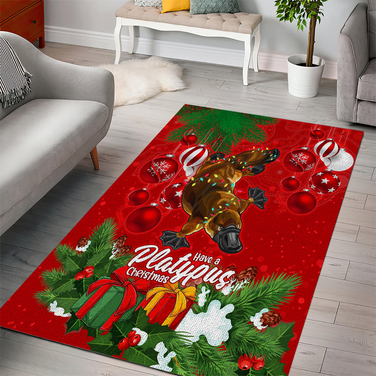 Platypus Lover Area Rug Australia Merry Christmas Aboriginal - Vibe Hoodie Shop