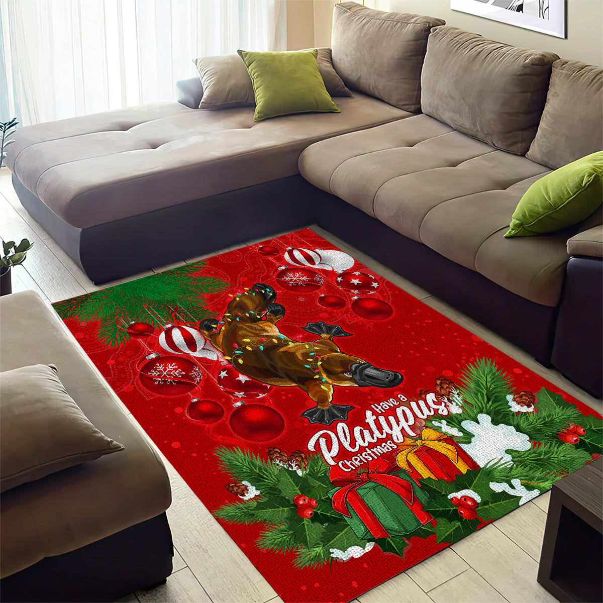 Platypus Lover Area Rug Australia Merry Christmas Aboriginal - Vibe Hoodie Shop