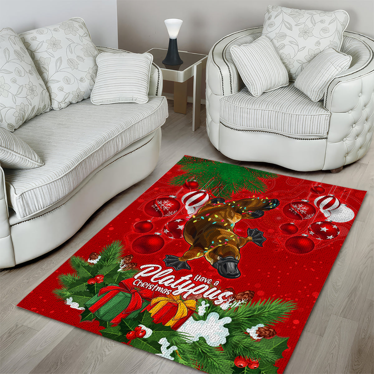 Platypus Lover Area Rug Australia Merry Christmas Aboriginal - Vibe Hoodie Shop