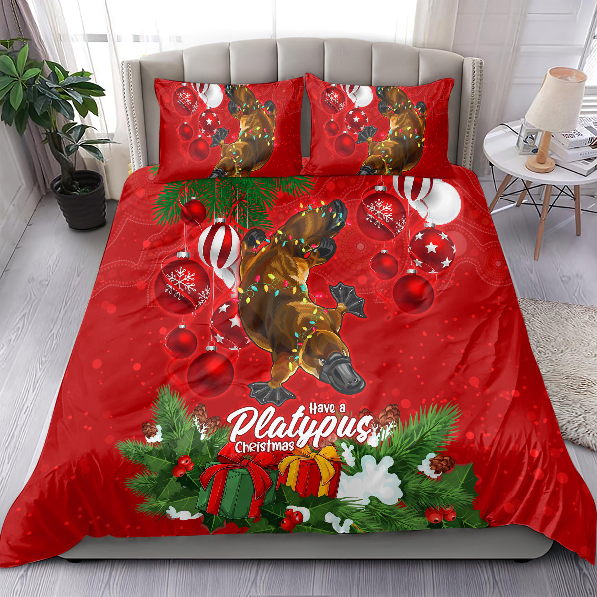 Platypus Lover Bedding Set Australia Merry Christmas Aboriginal - Vibe Hoodie Shop