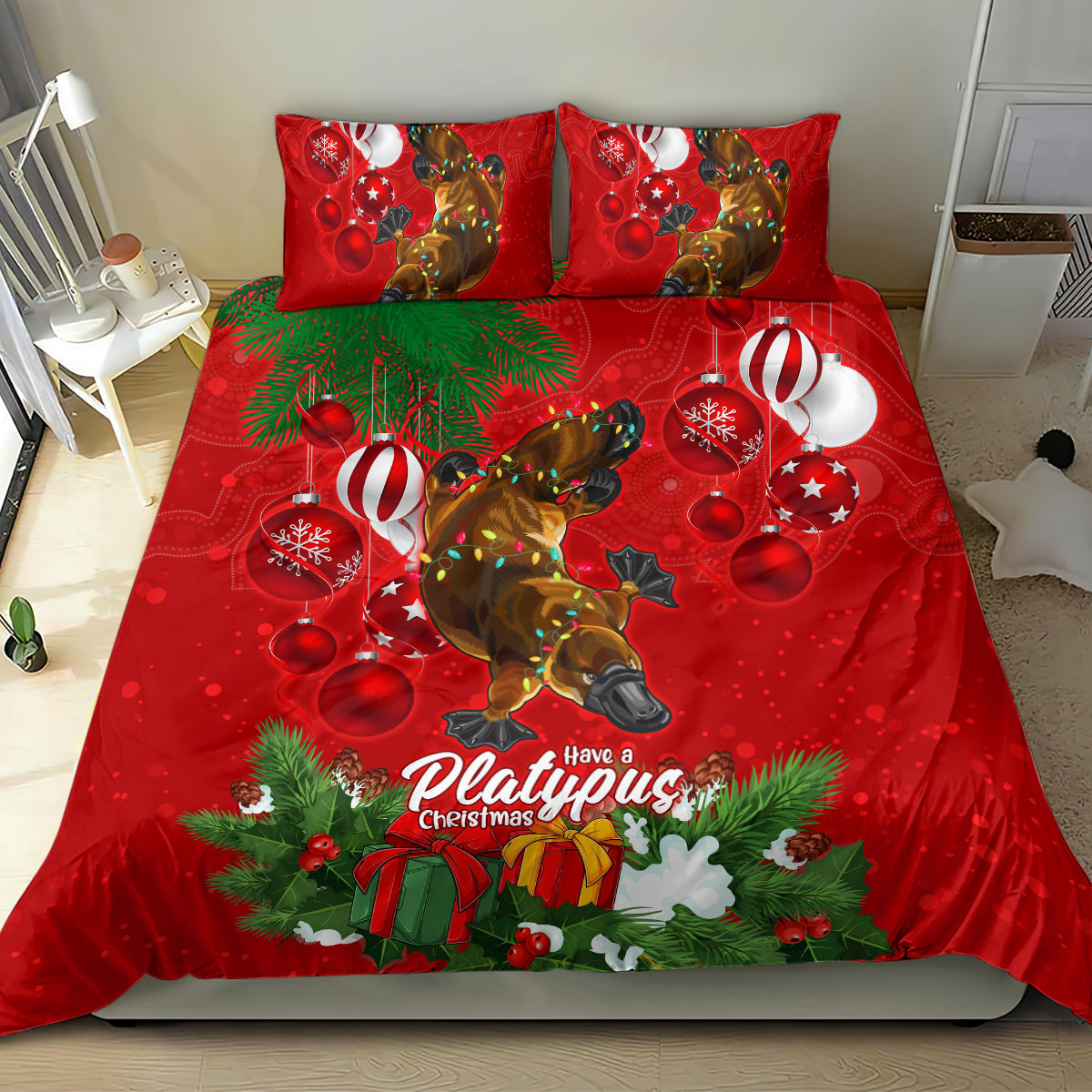 Platypus Lover Bedding Set Australia Merry Christmas Aboriginal - Vibe Hoodie Shop